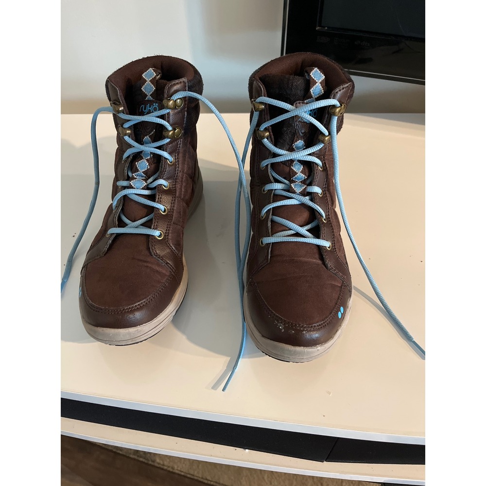 Ryka Aurora Womens Brown Quilted Lace Up Ankle Boots Size 8M Brown Blue Plaid